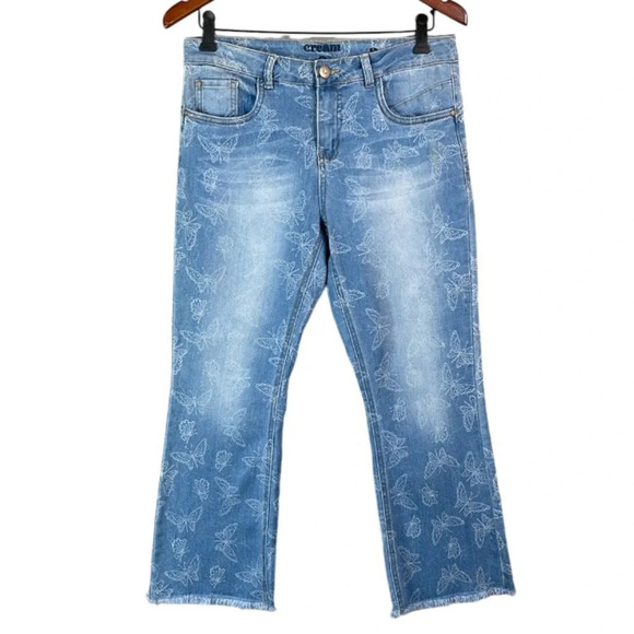 CREAM Mason Butterfly Cropped Shape Fit Jeans Blue Light Wash Mid Rise Fray 30 - Picture 2 of 13